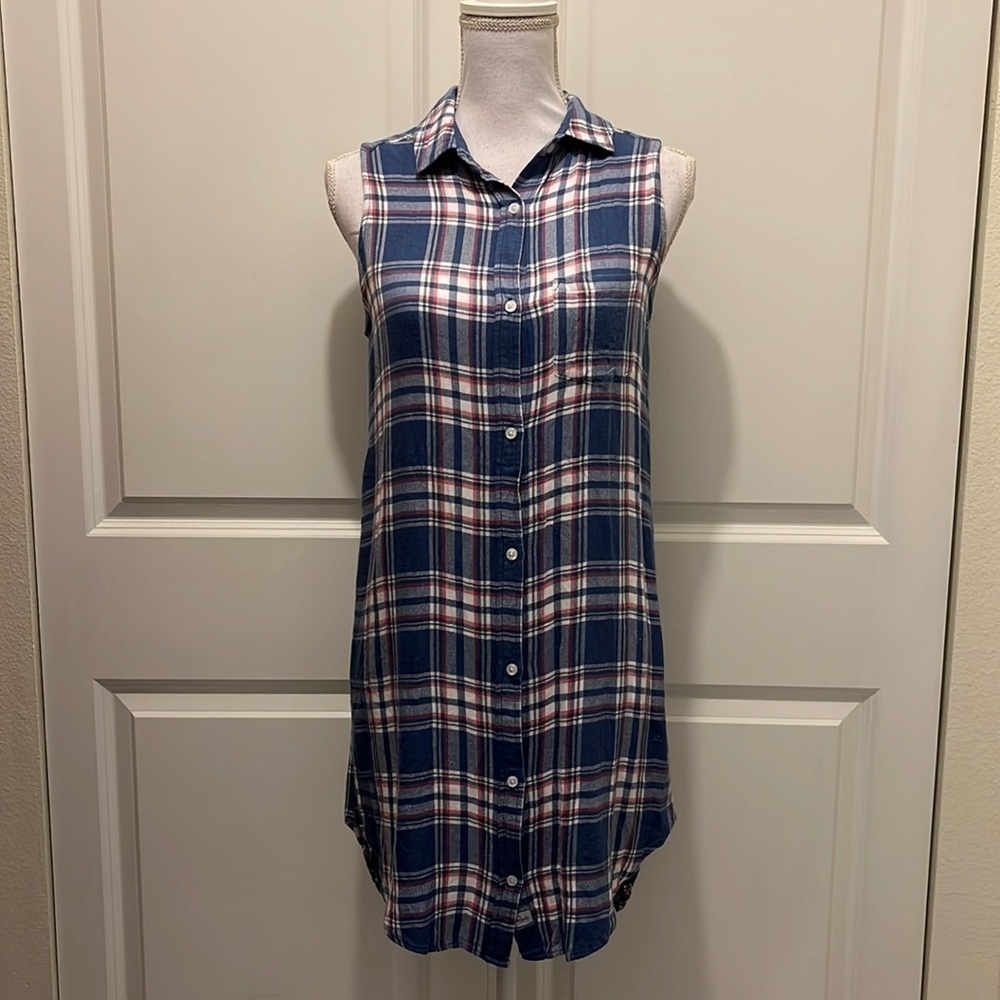 Rails Blue Plaid Sleeveless Button-Down Dress